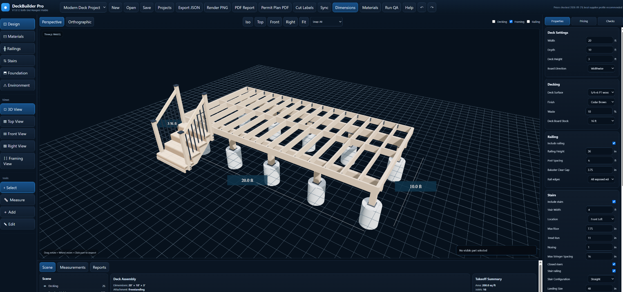 3D wood deck with railings designed in DeckBuilder Pro